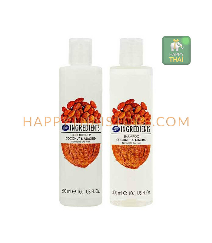 Boots Ingredients Coconut & Almond Shampoo & Conditioner, 300 ml -  Happythai Online Store